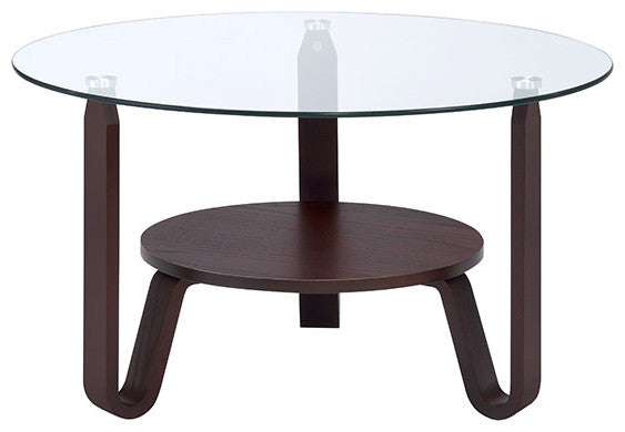 31" X 31" X 18" Dark Walnut Clear Glass Wood Coffee Table