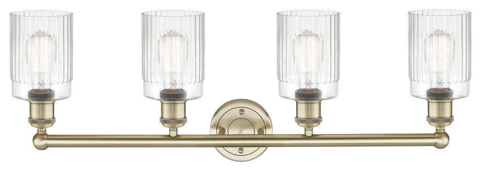 Hadley 4-Light 32" Bath Vanity Light, Antique Brass Finish, Clear Shade