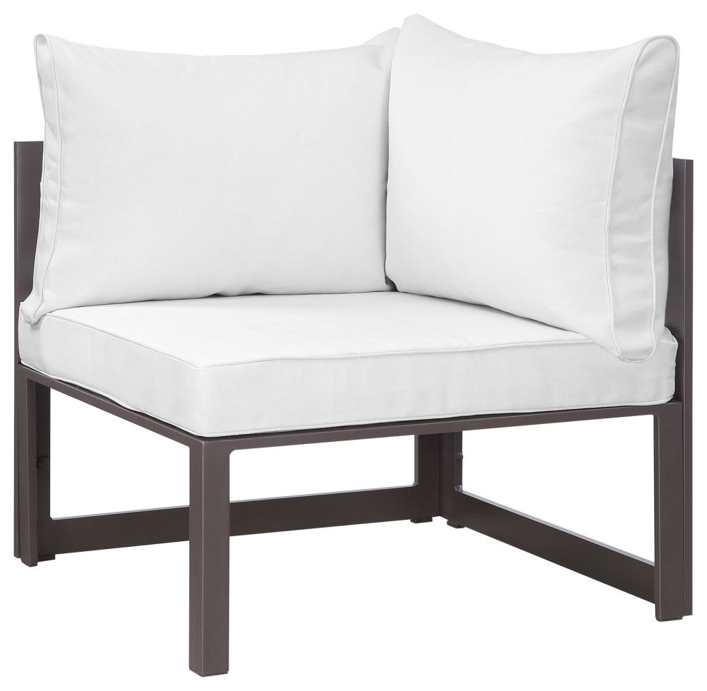 Modway Fortuna 7 Piece Outdoor Patio Sectional Sofa Set, Brown White