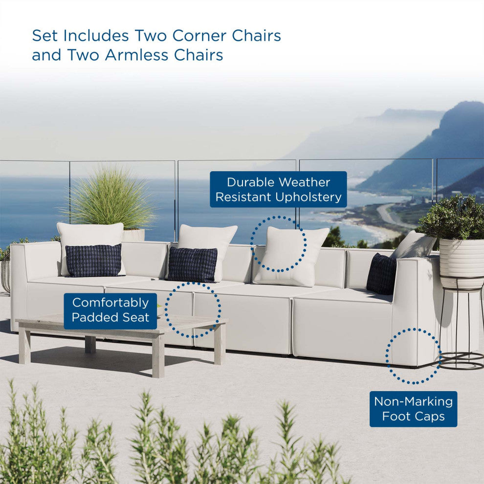 Lounge Sectional Sofa Set, Fabric, White, Modern, Outdoor Patio Balcony Garden