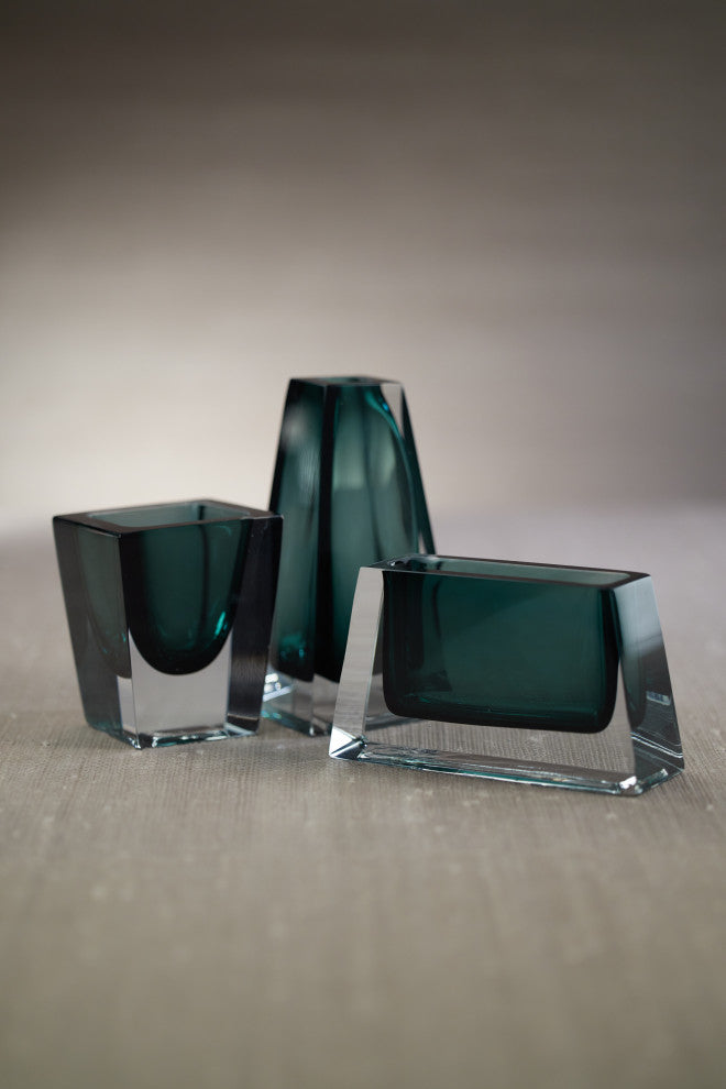 Carrara Polished Green Glass Vase, 3"x3"x4"