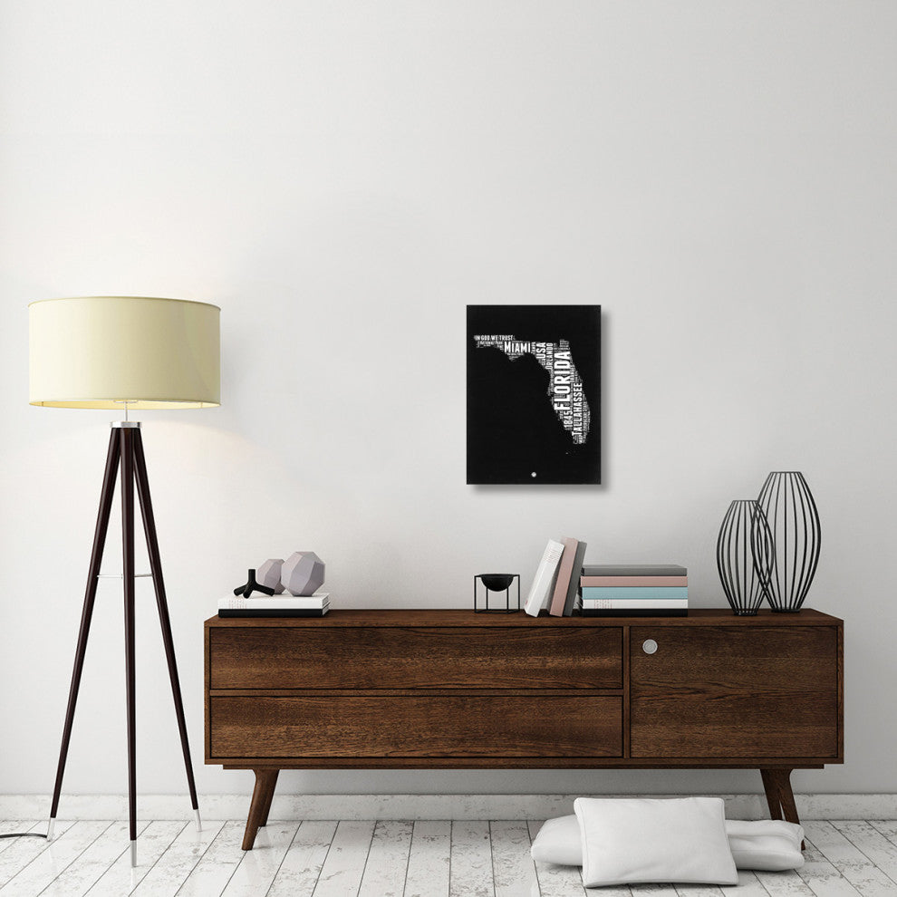 "Florida Black and White Map" Fine Art Print