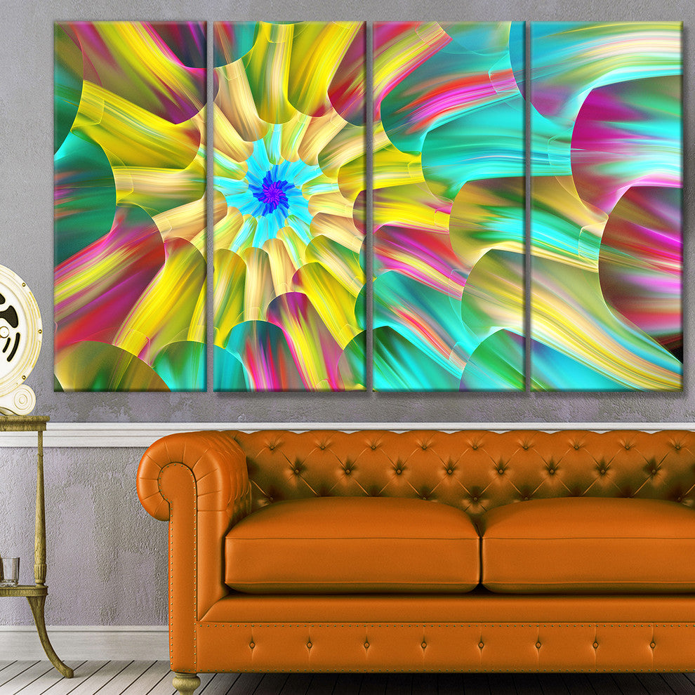 Multi Color Stained Glass Spirals, Floral Canvas Art Print, 48"x28", 4 Panels