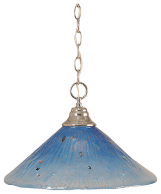 Chain Hung Pendant In Chrome, 16" Teal Crystal Glass