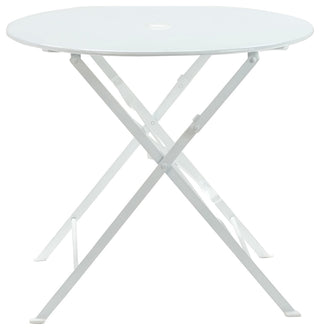 30" Round Folding Metal Bistro Table With Umbrella Hole, White