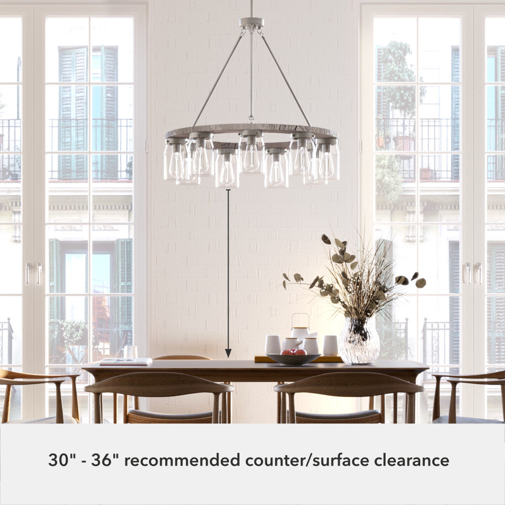 Devon Park Brushed Nickel and Grey Wood 9 Light Chandelier Ceiling Light Fixture