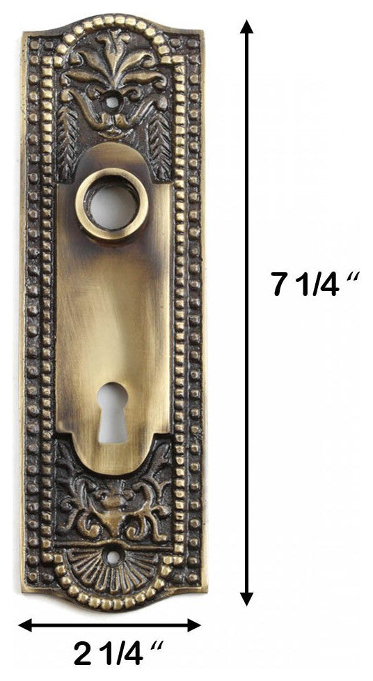 Door Back Plate Antique Brass Beaded With Keyhole 7 1/4" H 2 Pack