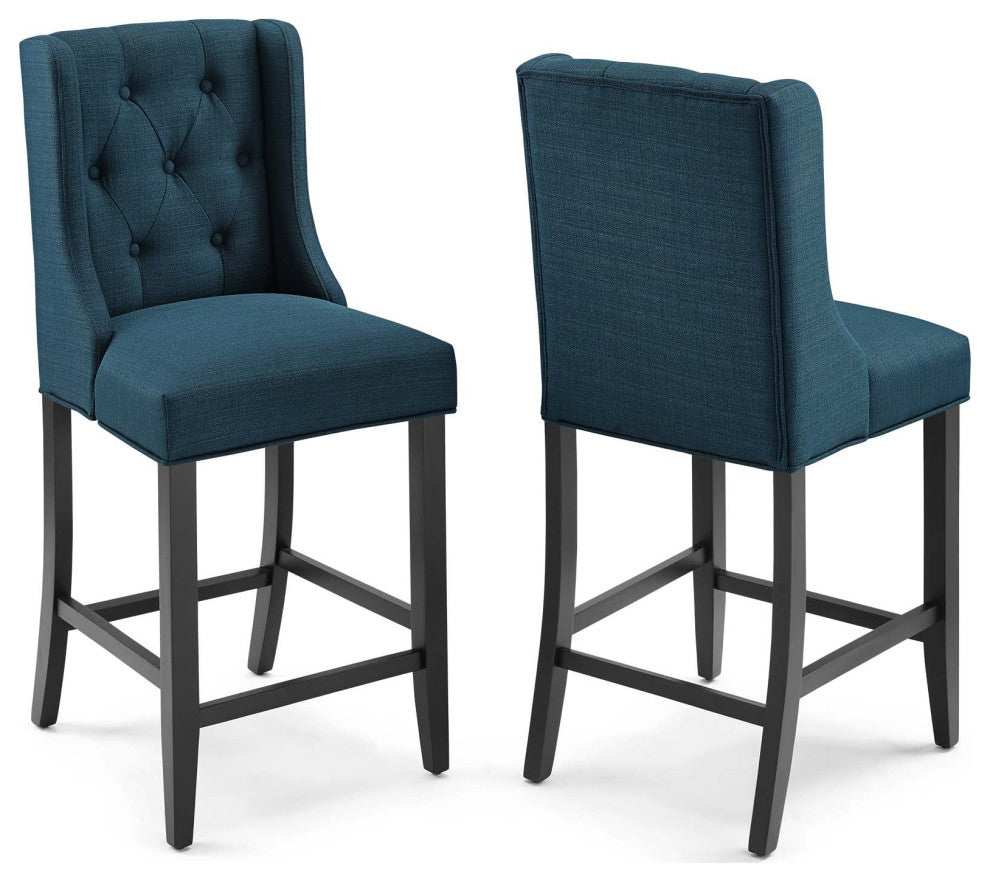 Baronet Counter Bar Stool Upholstered Fabric Set of 2 - Azure