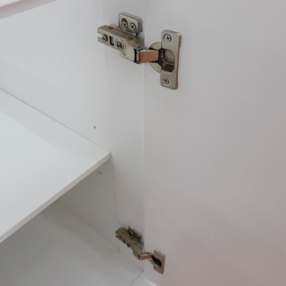 49" Single Sink Vanity, White Finish With Gray Granite And Round Sink