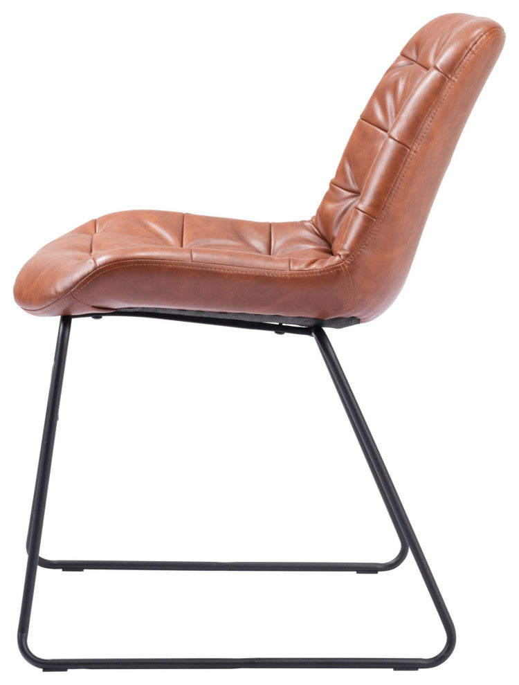 Dining Chair, Set of 2, Faux Vinyl Leather, Steel, Vintage Brown, Black, Cafe
