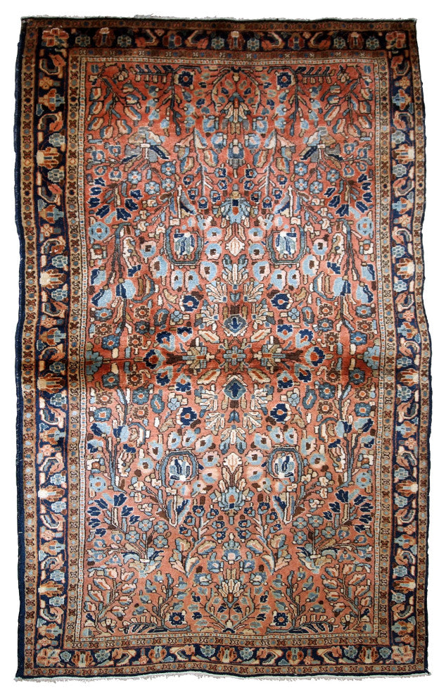Handmade antique Persian Sarouk rug 3.4' x 5.4' (103cm x 164cm) 1920s