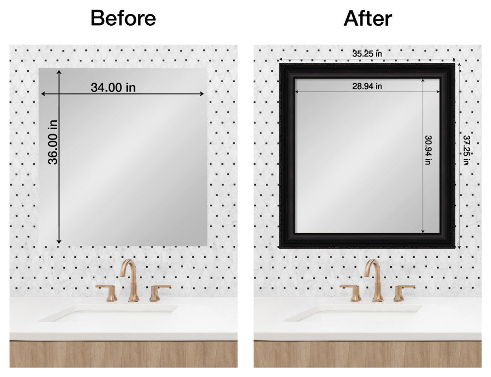 Bathroom Mirror Frame Border Kit, Parlor Black, For 34x36 Mirror
