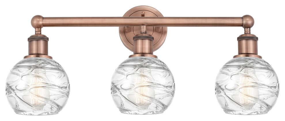 Athens Deco Swirl 3-Light 24" Bath Vanity Light, Antique Copper, Clear