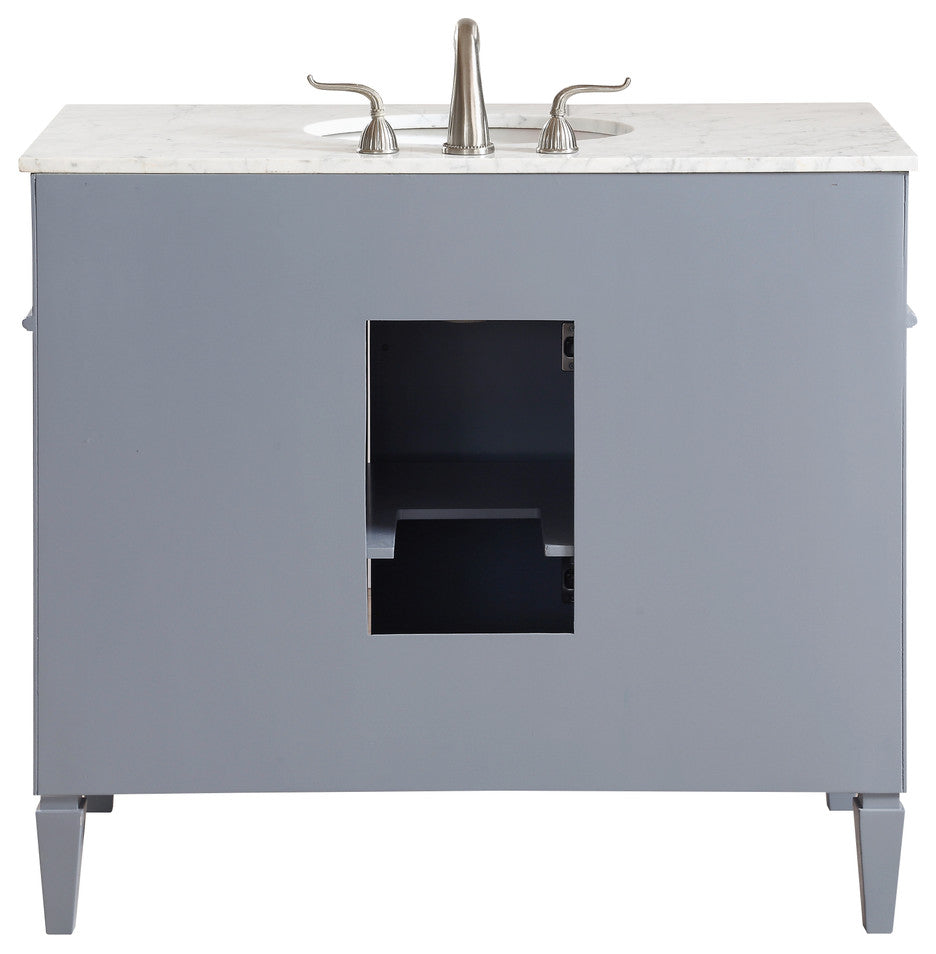 Home Living Vanity with Carrara White Marble Countertop, Gray, 40", Single Sink