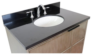 37" Single Wall Mount Vanity, Linen Brown Finish With Black Galaxy Top