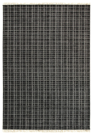Handmade Wool and Viscose Charcoal Geometric Loom Check Rug, 8x9'9