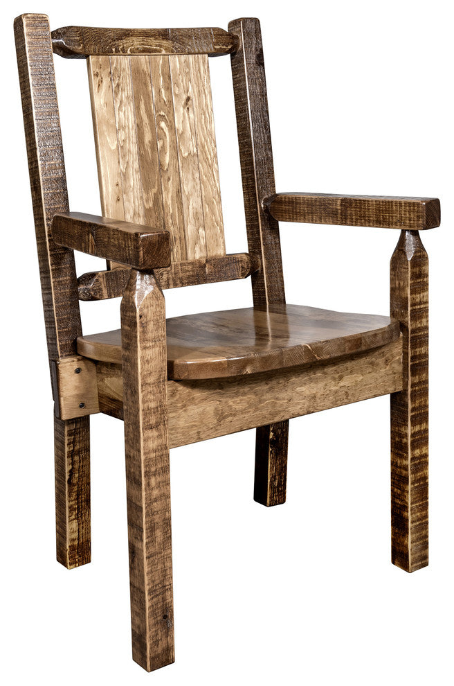 Homestead Captain''s Chair With Laser Engraved Bronc Design, Clear Lacquer Finish