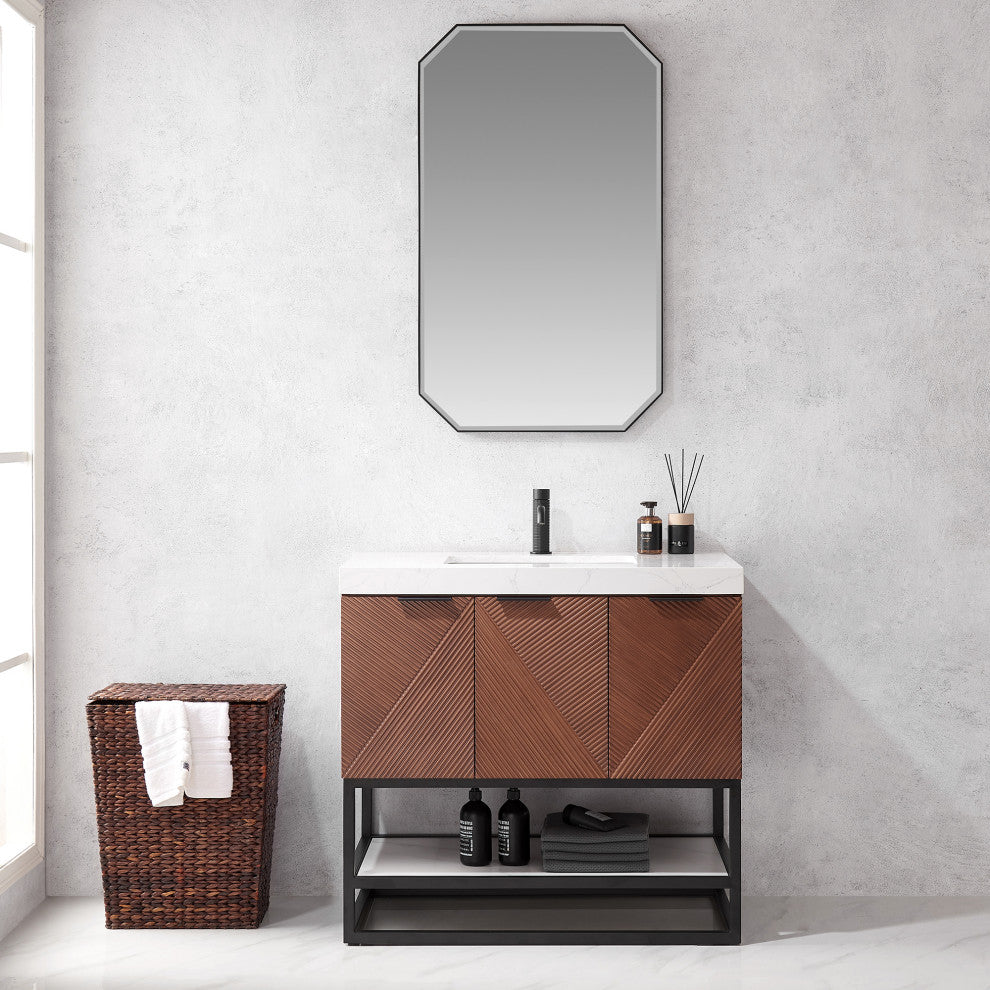 Mahon Bath Vanity, Stone Top, Matte Black Base, 36", Single Vanity, No Mirror