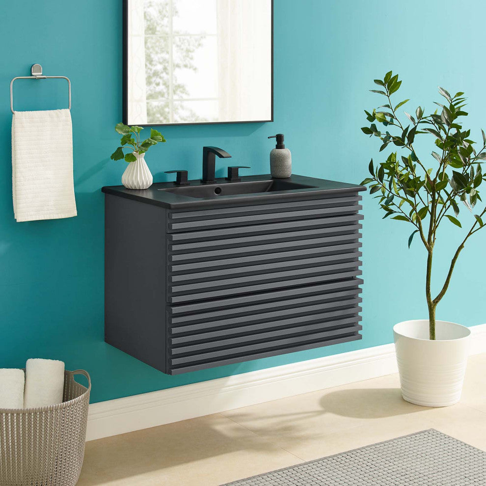 Render 30" Wall-Mount Bathroom Vanity, Gray Black