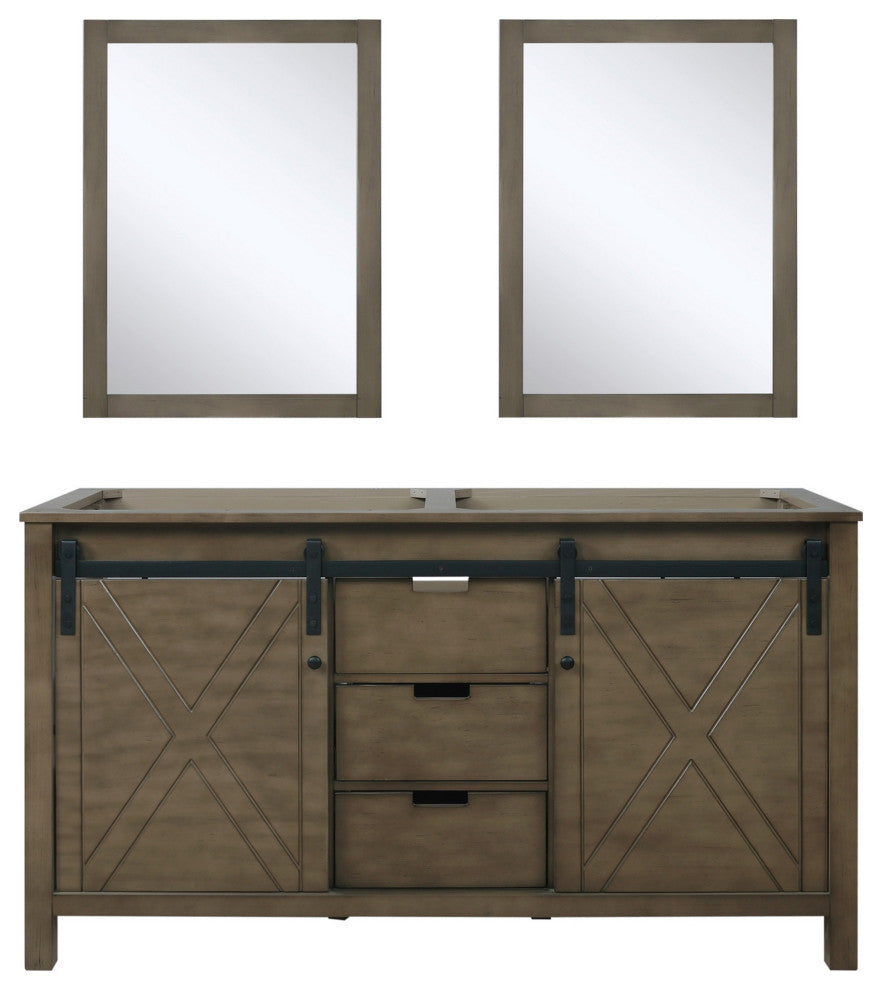 Marsyas 60" Double Vanity, No Top and 24" Mirrors, Rustic Brown