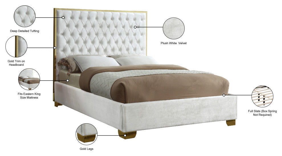 Lana Velvet Bed, White, King