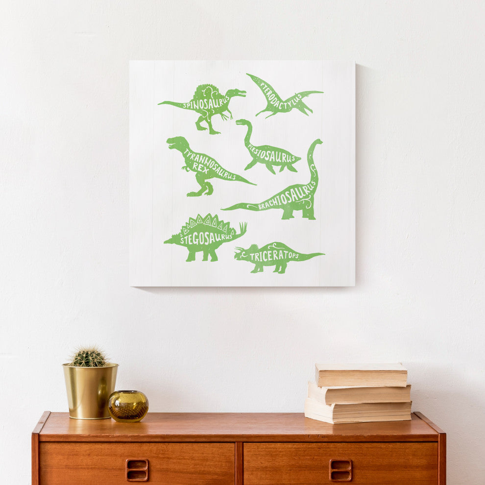 Green Dinosaurs 16x16 Canvas Wall Art