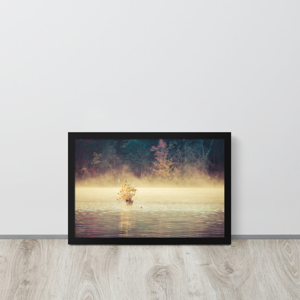 Golden Mist on Waples Pond Framed Photo Paper Wall Art Prints, Black, 12" X 18"