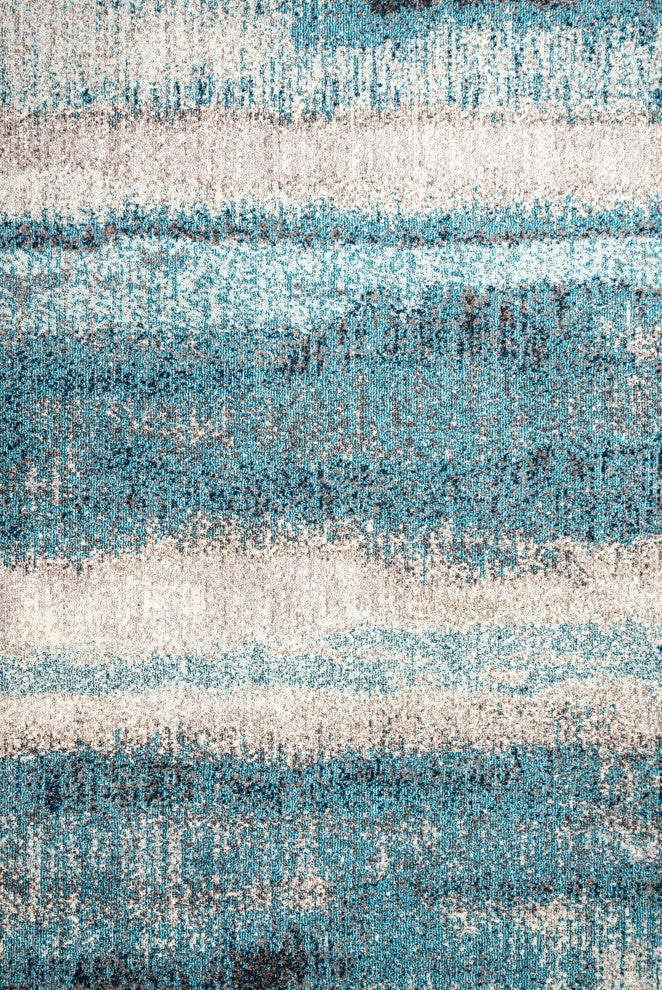 Contemporary POP Modern Abstract Vintage Area Rug, Cream and Turquoise, 8x10