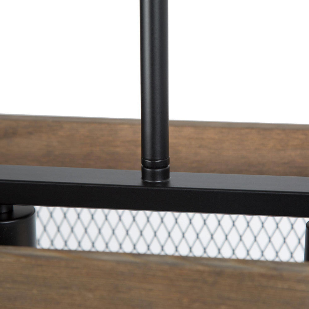 3-Ligths Matte Black Farmhouse Linear LED Kitchen Island Wooden Chandeliers