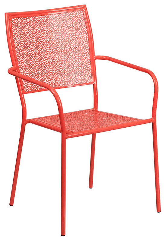 35.25'' Round Indoor-Outdoor Steel Patio Table and 2 Square Back Chairs, Coral