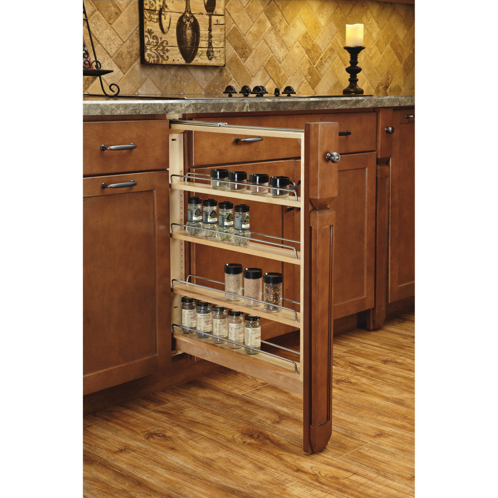 Wood Base Filler Pull Out Organizer for New Kitchen With BB Soft Close, 3"