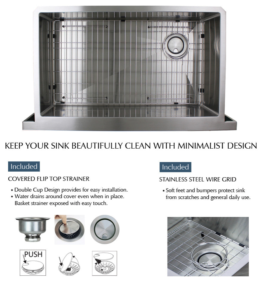 Transolid Diamond 36"x20" Single Bowl Farmhouse Kitchen Sink, Stainless