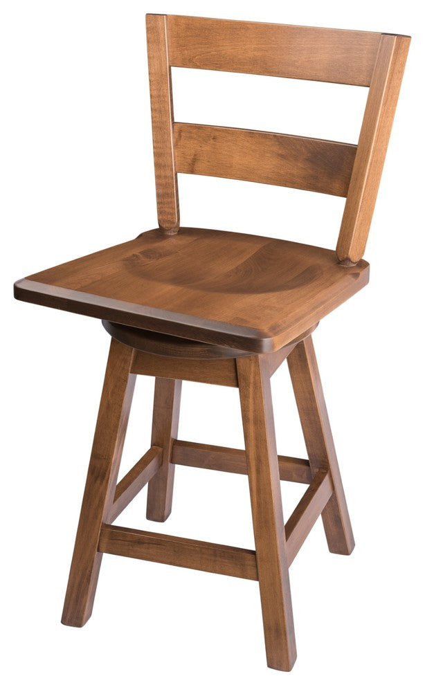 Swivel Bar Stool, Maple Wood With Straight Back, Cappuccino, Bar Height, 30"