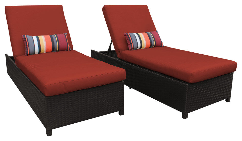 Barbados Wheeled Chaise Set of 2 Outdoor Wicker Patio Furniture in Terracotta