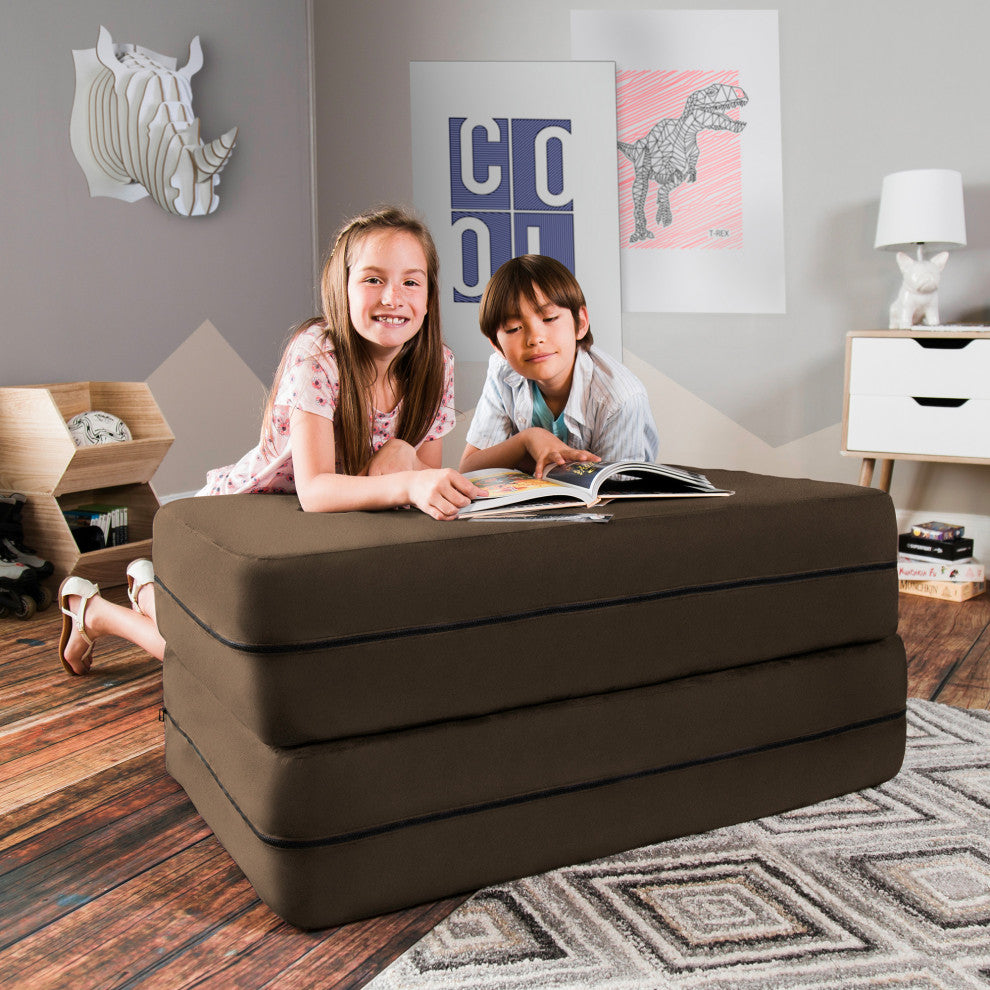 Zipline Big Kids Modular Sofa and Ottoman, Chocolate