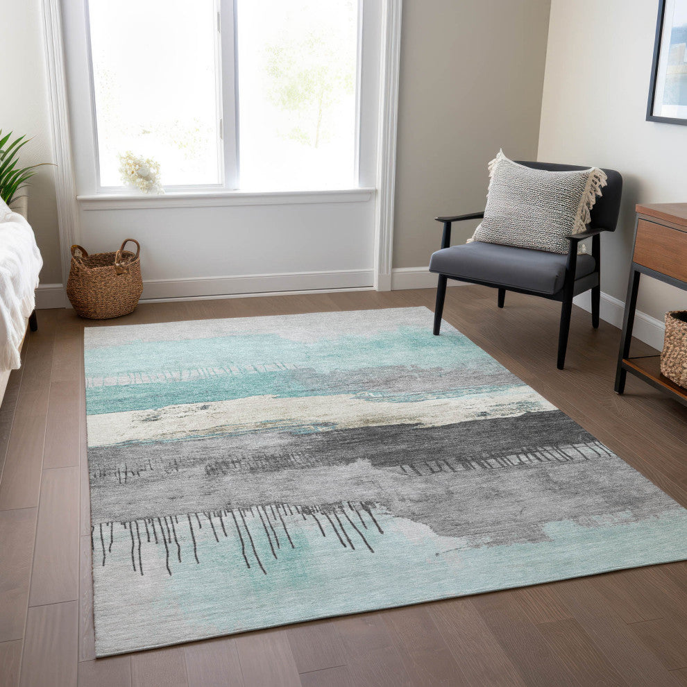 Machine Washable Indoor/Outdoor Chantille ACN1880 Teal 3' x 5' Rug