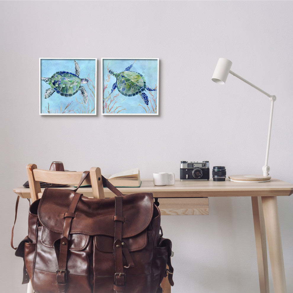 Abstract Blue Green Sea Turtles Deep Sea Coral,12 x 12