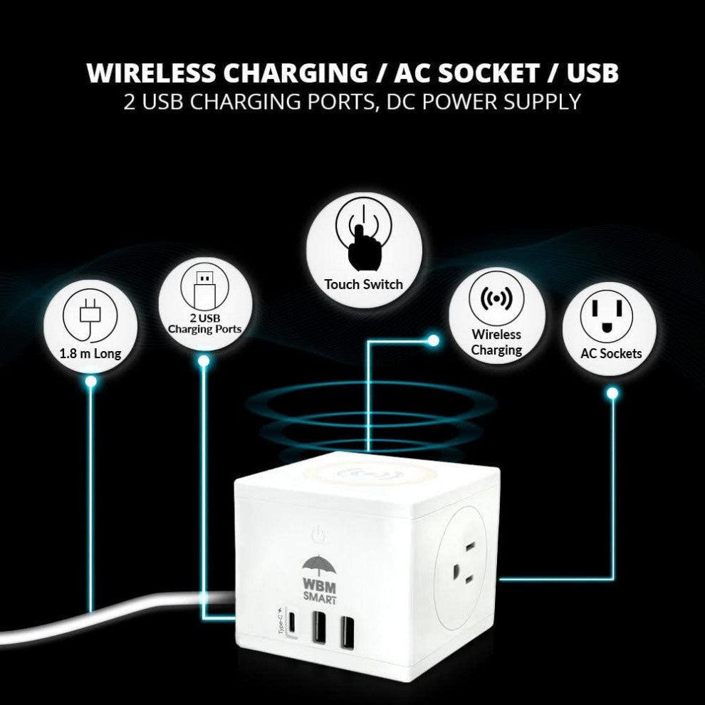 Wireless Charging Station 3, 1 Cube Power Strip 10A With USB Extension Cord