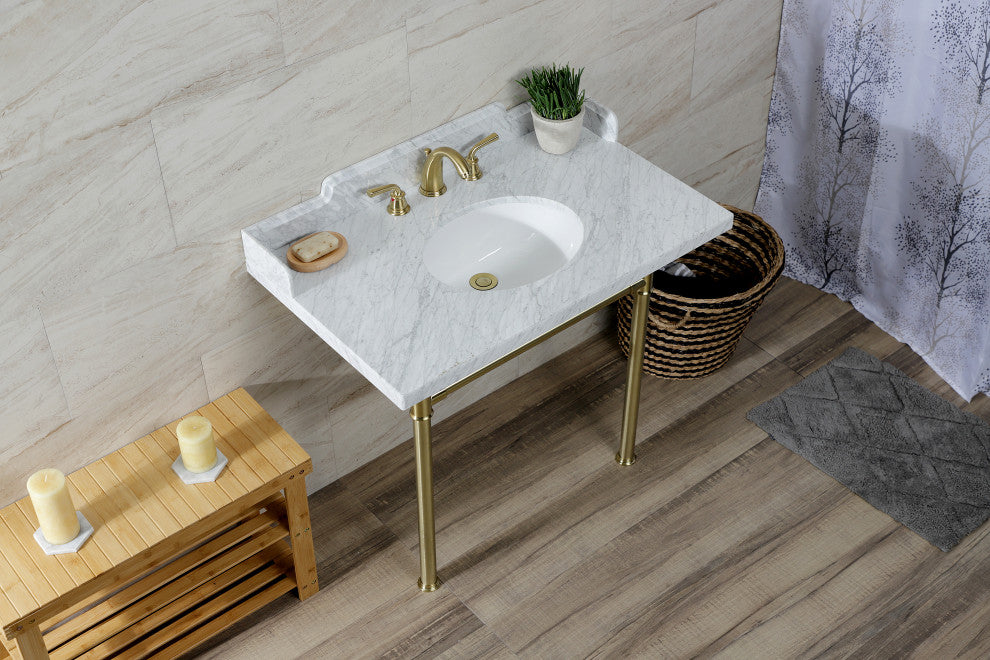 Kingston Brass LMS3622M87ST 36" Carrara Marble Console Sink, Legs