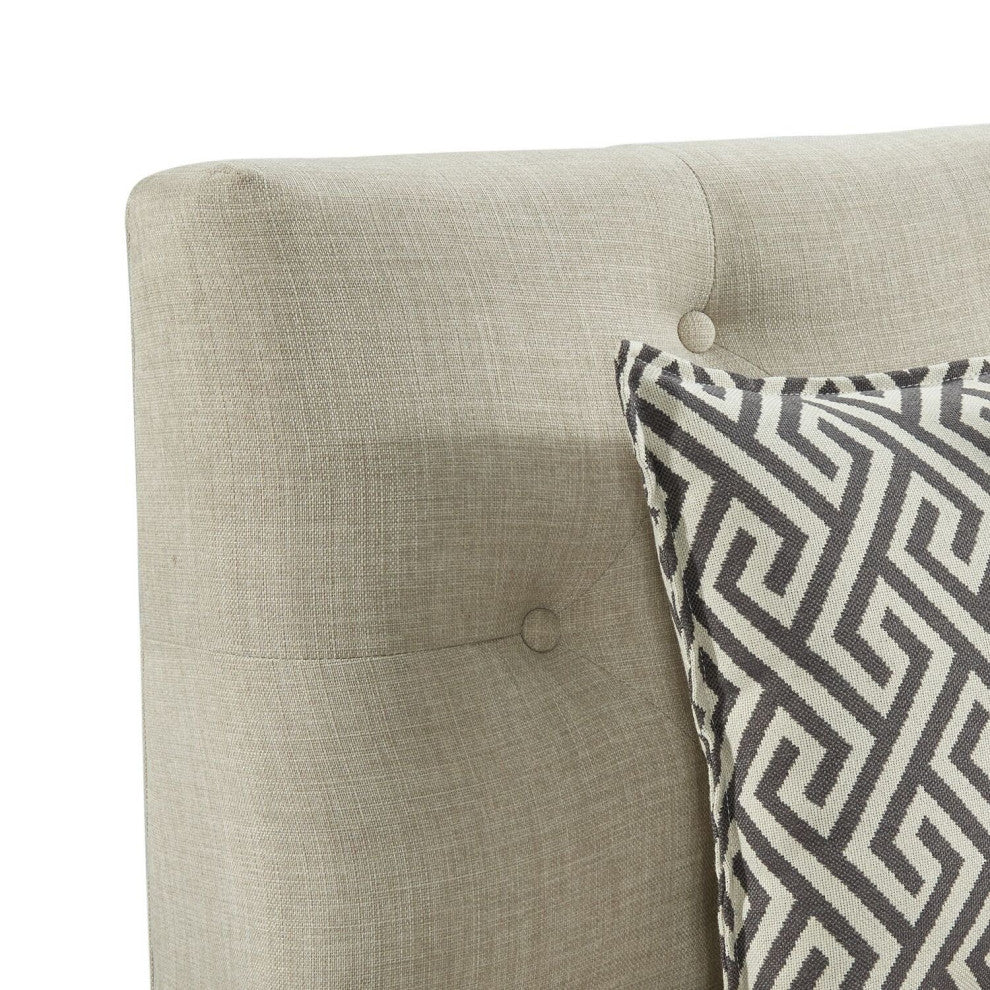 Unique Sofa, Armless Design With Button Tufted Back & Geometric Pillows, Taupe