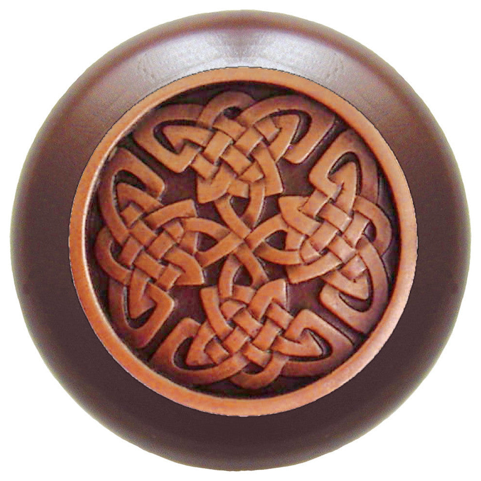 Celtic Isles Walnut Wood Knob, Antique-Style Copper