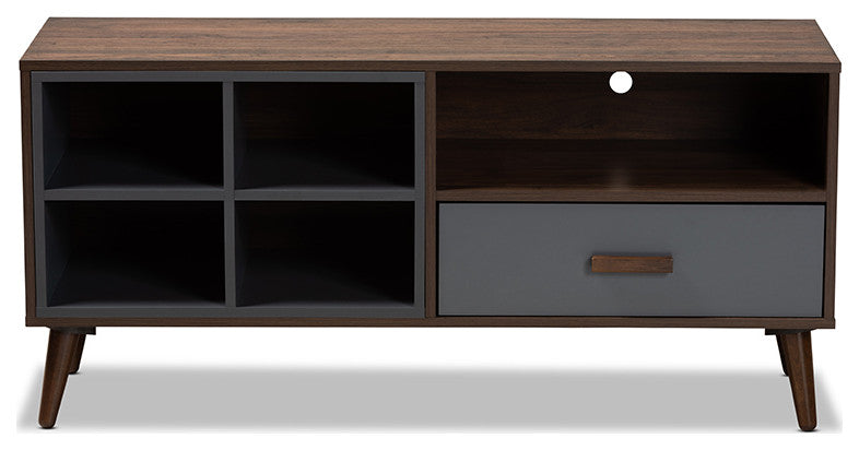 Kosen Modern Contemporary Two-Tone Gray and Walnut Brown Wood 1-Drawer TV Stand