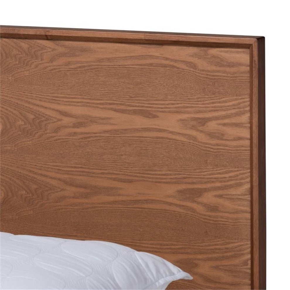 Karine Mid-Century Modern Walnut Browned Wood Queen Size Platform Bed