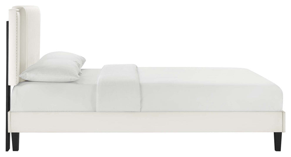 Zahra Channel Tufted Performance Velvet Queen Platform Bed, White