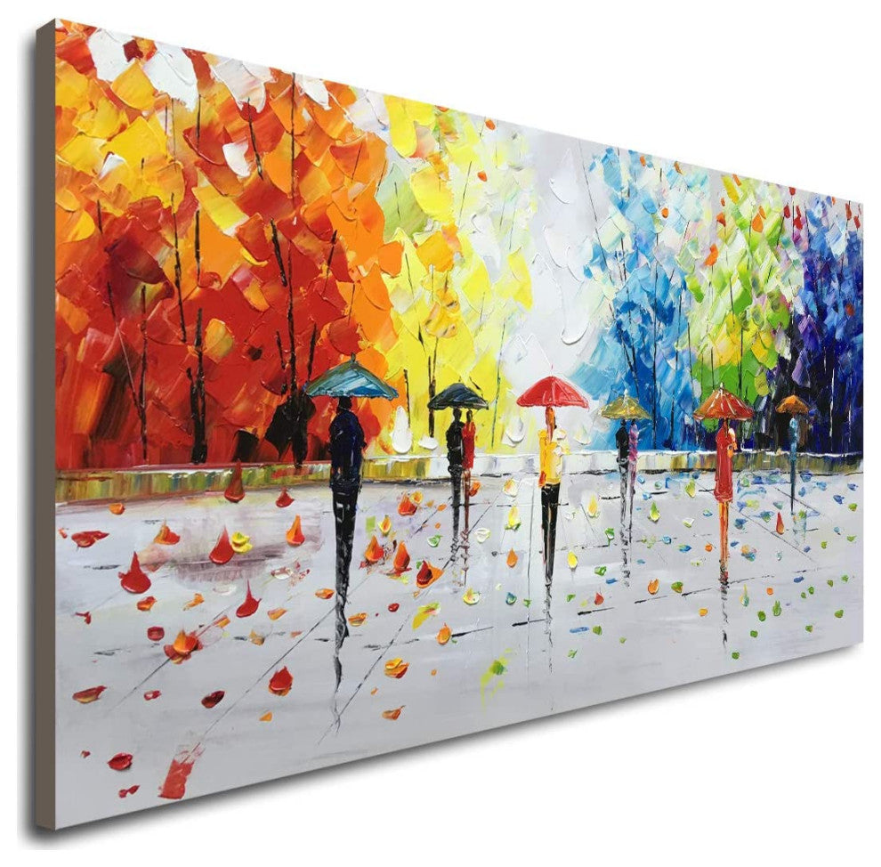 Street walk Textured Abstract Landscape Oil Painting on Canvas