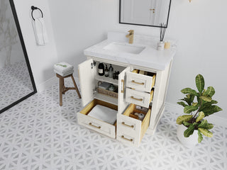 Boston 36" Left Offset Bath Vanity in Alabaster 1.5" Empira Quartz