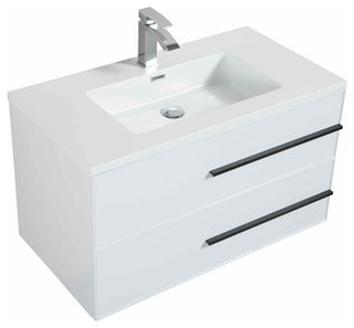 Wall-Mounted White Vanity with Sink Top and Two Drawers, 36"