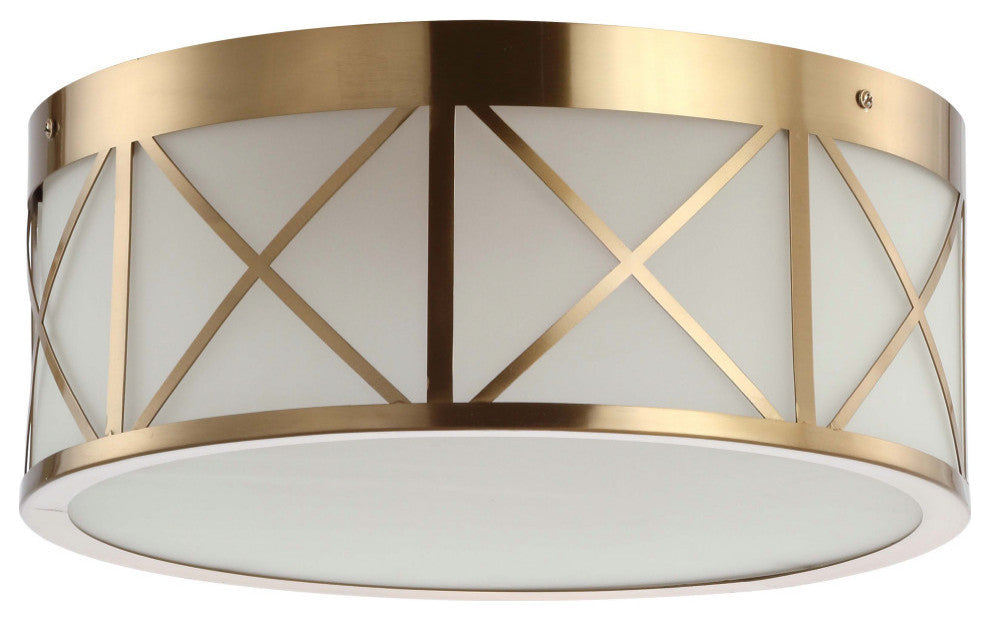 Cadence 15" Drum Metal/Glass Flush Mount, Brass Gold