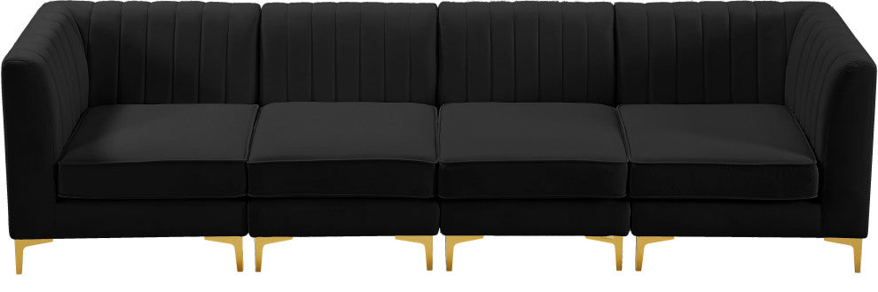 Alina Velvet Upholstered 4-Piece Modular Sofa, Black
