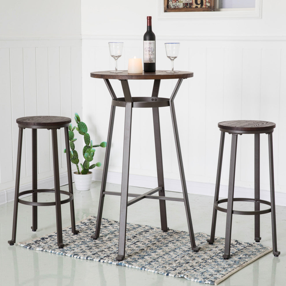 41" Rustic Steel Bar Table With Elm Wood Top